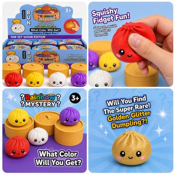 RAGE - Squishy SUGAR EDITION Bun Dumplings LIELI (8.5 x 8.5 x 4.8 cm) - Viral 2026 Fidget rotaļlieta (12 gab.)