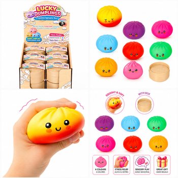 RAGE - LUCKY DUMPLINGS - Squishy Bun Dumplings LIELI Izm. 8.5 x 8.5 x 4.8 cm - DISPLEJĀ (12 gab.)