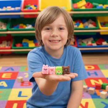 Mīkstās rotaļlietas &bdquo;Squishy Cube Animals&ldquo; laimes akām displejā (96 gab.)