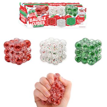 SQUEEZY GLITTER BAUBLE KUBI - AR VIZUĻIEM - 3 KUBIŅU KOMPLEKTS - SUGAR PILDĪJUMS - DISPLEJĀ (6 GAB.)