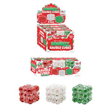 SQUEEZY GLITTER BAUBLE KUBI - AR VIZUĻIEM - 3 KUBIŅU KOMPLEKTS - SUGAR PILDĪJUMS - DISPLEJĀ (6 GAB.)