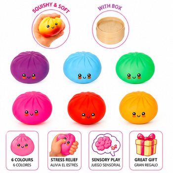 RAGE - LUCKY DUMPLINGS - Squishy Bun Dumplings LIELI Izm. 8.5 x 8.5 x 4.8 cm - DISPLEJĀ (12 gab.)