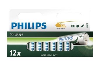 12x BATERIJAS "PHILIPS - SUPER HEAVY DUTY" AA - LONGLIFE (12 gab. Blisterī)