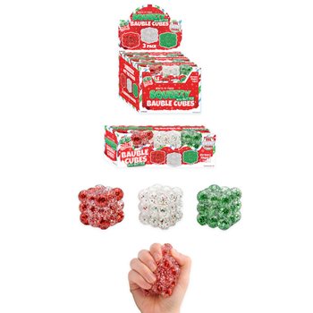 SQUEEZY GLITTER BAUBLE KUBI - AR VIZUĻIEM - 3 KUBIŅU KOMPLEKTS - SUGAR PILDĪJUMS - DISPLEJĀ (6 GAB.)