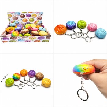 Populārie Squishy Dumplings atslēgu piekariņi - Krāsu mikss - Displejā (24 gab.)