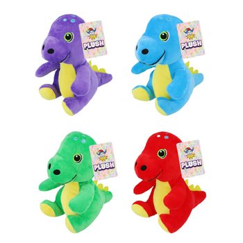 Plīša dinozaurs - 19 cm augsts - jauktas krāsas (12 gab.)