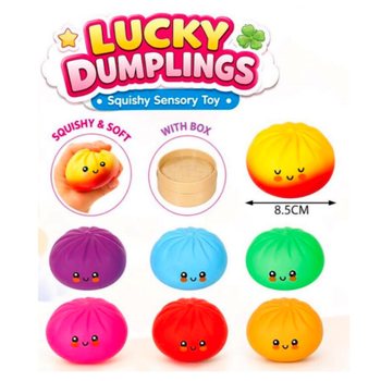 RAGE - LUCKY DUMPLINGS - Squishy Bun Dumplings LIELI Izm. 8.5 x 8.5 x 4.8 cm - DISPLEJĀ (12 gab.)