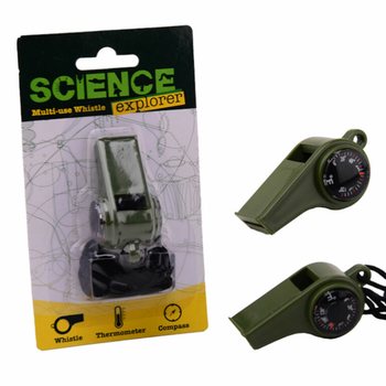 SCIENCE EXPLORER SURVIVAL SVISTULE AR KOMPASU UN TERMOMETRU UZ KARTES (24 gab.)