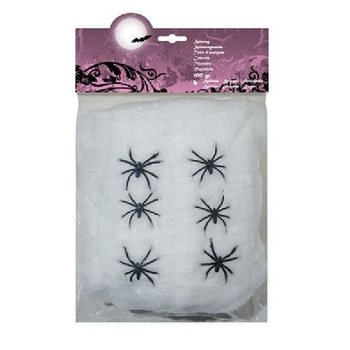 Dekoratīvs Zirnekļtīkls 100g ar 6 Zirnekļiem - Balts (4 gab.)