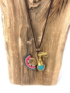 HANDMADE ORIGINALS Ibizas stila kaklarota ar Bluestone akmeni Oranža/Zila (1 gab.)