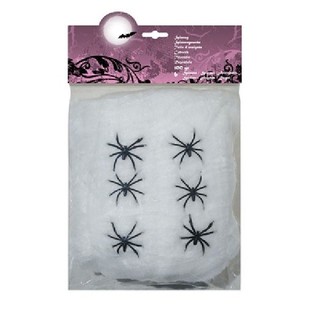 Dekoratīvs Zirnekļtīkls 100g ar 6 Zirnekļiem - Balts (4 gab.)