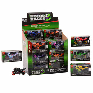 MOTOCIKLS SUPER SPORT DIE CAST, MĒROGS 1:24 DISPLEJĀ (24 gab.)