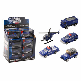 Metāla Policijas Transportlīdzekļi Die-Cast Mix, Mērogs 1:64 Displejā (24 gab.)