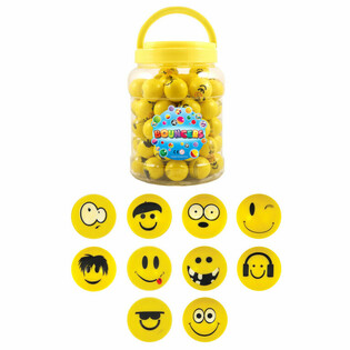 Leco&scaron;ās Gumijas Bumbiņas Smiley Funny Faces &Oslash;3,3cm Traukā (72 gab.)