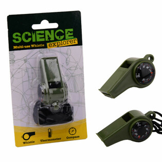 SCIENCE EXPLORER SURVIVAL SVISTULE AR KOMPASU UN TERMOMETRU UZ KARTES (24 gab.)