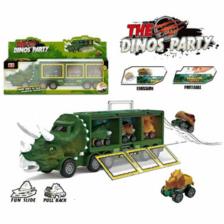 DINOZAURU KRAVAS AUTO AR 3x DINO MA&Scaron;ĪNĀM - ROTAĻU KOMPLEKTS DĀVANU KASTĒ