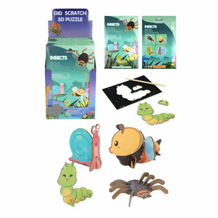 SCRATCH 3D skrāpējamo puzļu displejs - Kukaiņi (18 gab.)