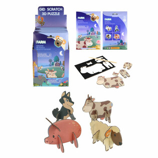 SCRATCH 3D PUZLE - LAUKU DZĪVNIEKI DISPLEJS (18 gab.)
