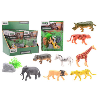 ANIMAL WORLD - SAFARI DZĪVNIEKU ROTAĻU KOMPLEKTS 10 DAĻAS UZ KARTES - DISPLEJĀ (12 gab.)