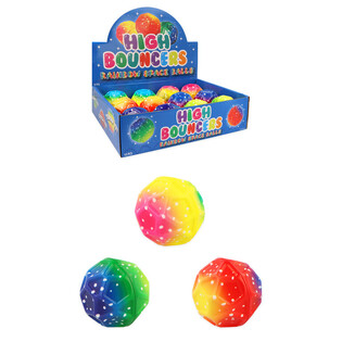 HIGH BOUNCE RAINBOW SPACE LĒKĀJOŠĀ BUMBIŅA - DISPLEJĀ (12 gab.)